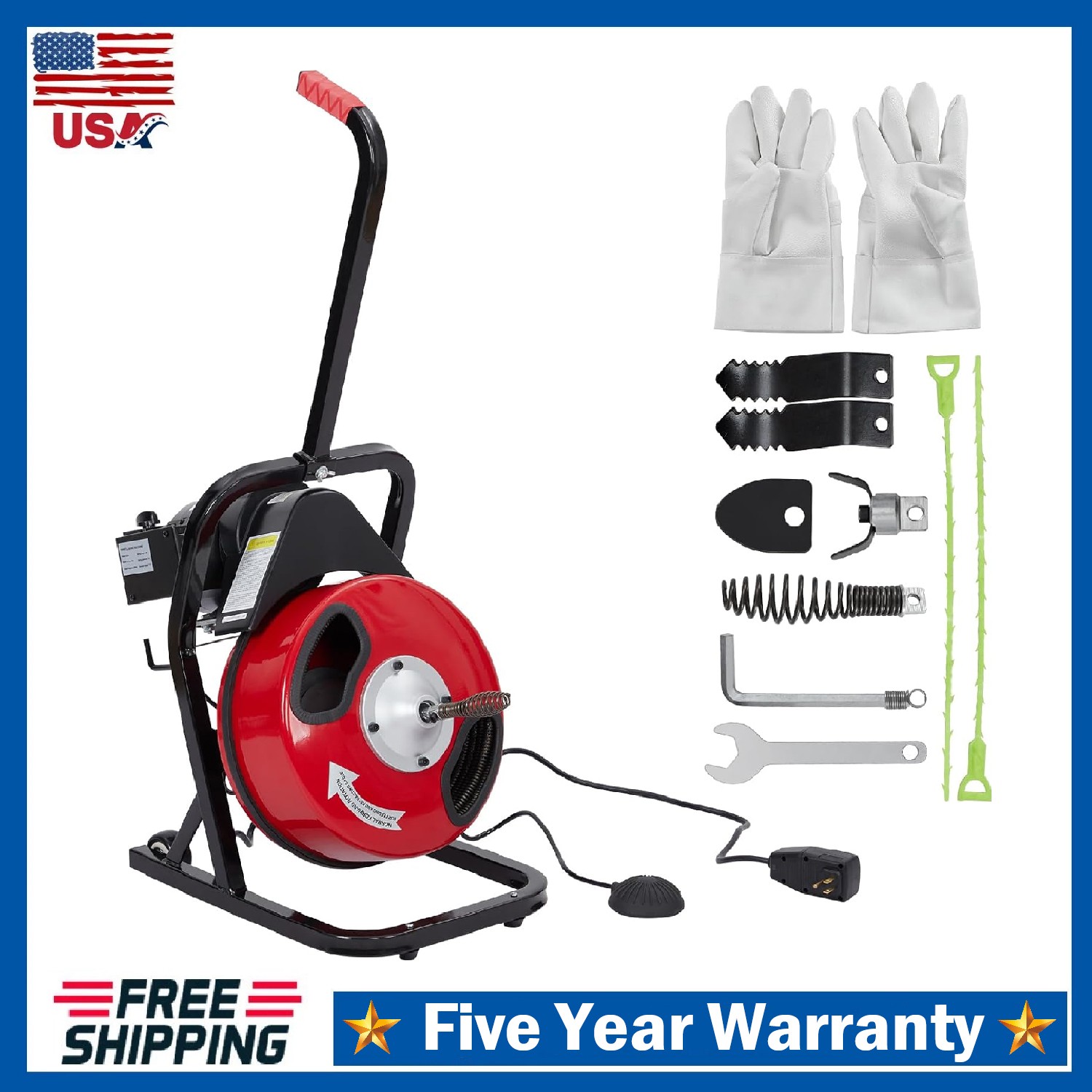 Drain Cleaner Machine 50FT x 1/2 Inch Electric Drain Auger for 1 to 4 Inch Pipe