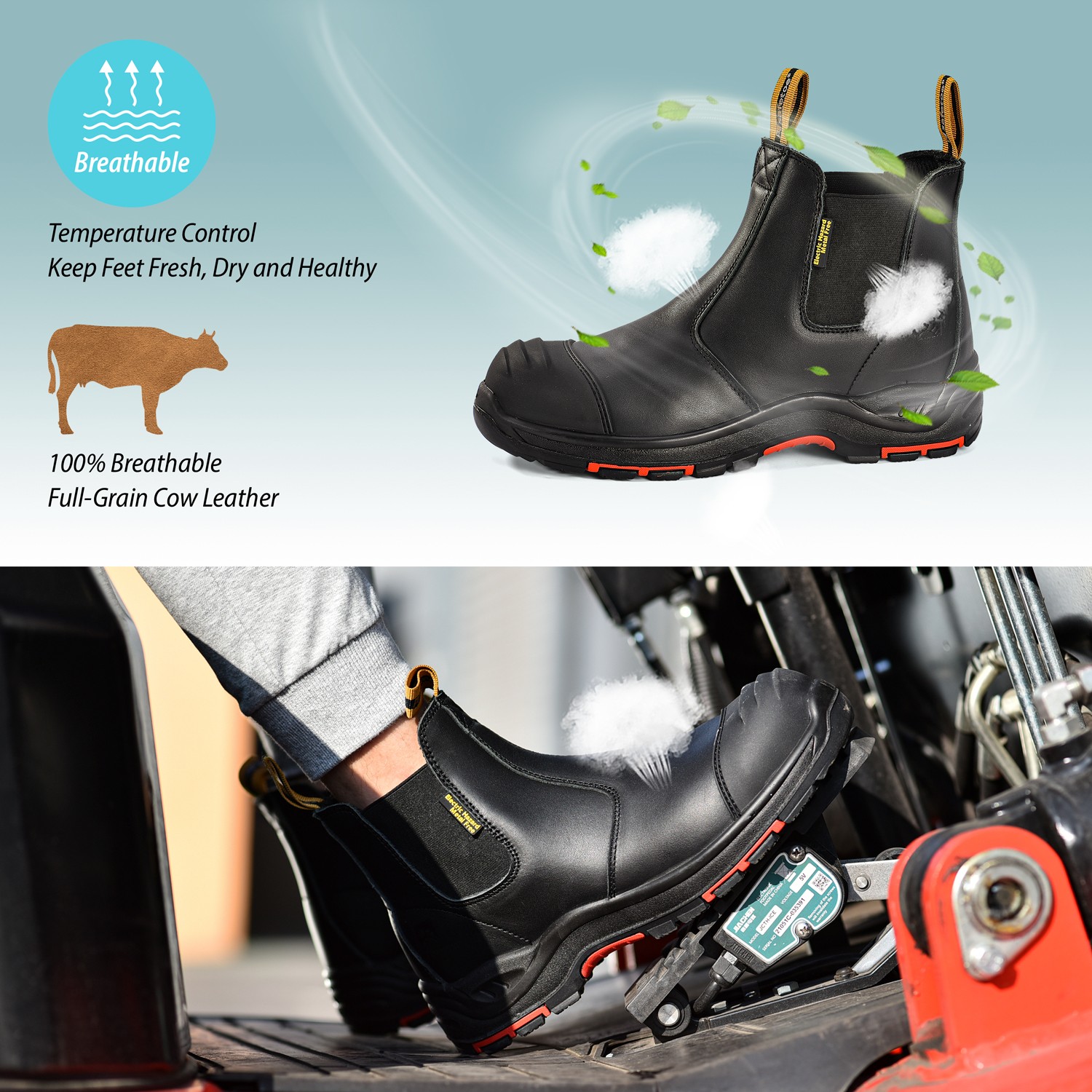 SAFETOE Men’s Composite Toe Chelsea Boots – Slip On Water Resistant ASTM F2413