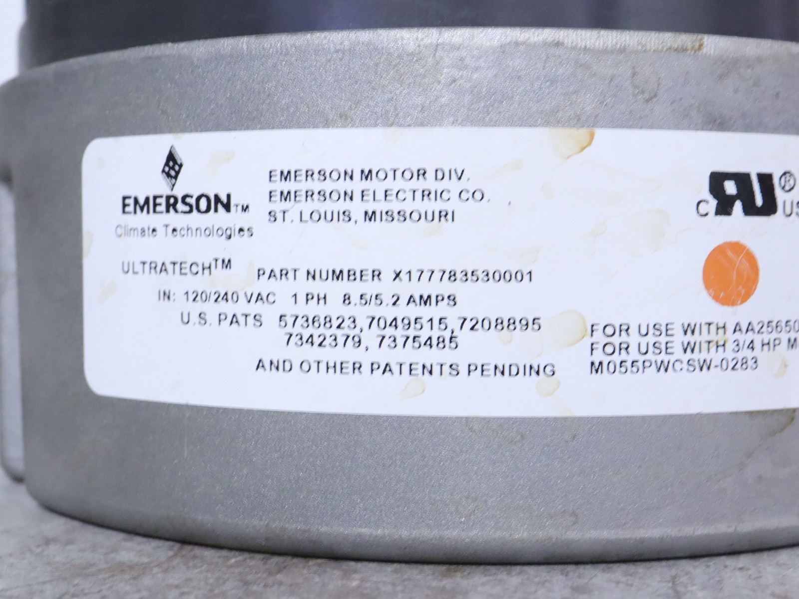 EMERSON ECM M055PWCSW-0283 V175 ULTRATECH Blower Motor 3/4HP 120-240V 1250RPM