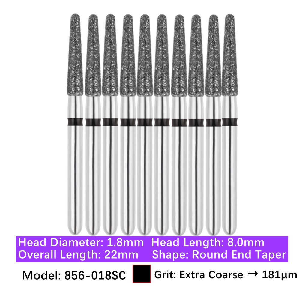Vakker 10/pk Dental Round End Taper FG Diamond Bur 856-018SC Super Coarse Black