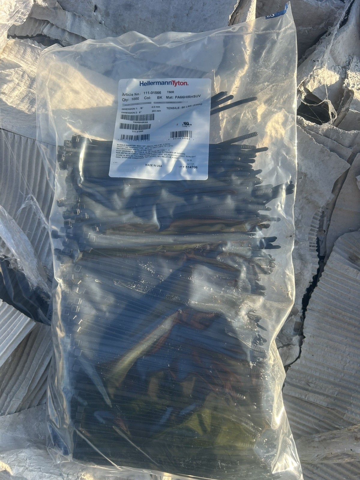 Hellermann tyton 111-01566 8″ cable zip ties (Black) bag of (1000) USA MADE