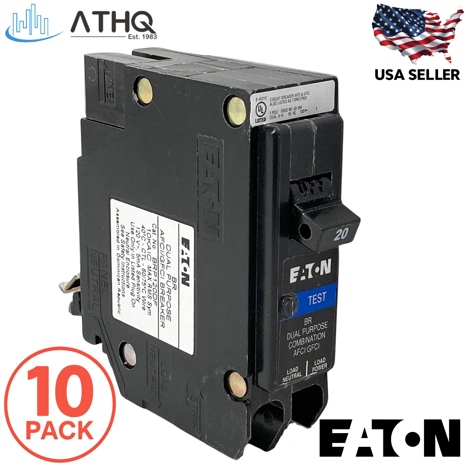 PACK OF 10 Eaton BRP120DF Dual Function AFCI GFCI Plug-On Neutral Breaker 20A