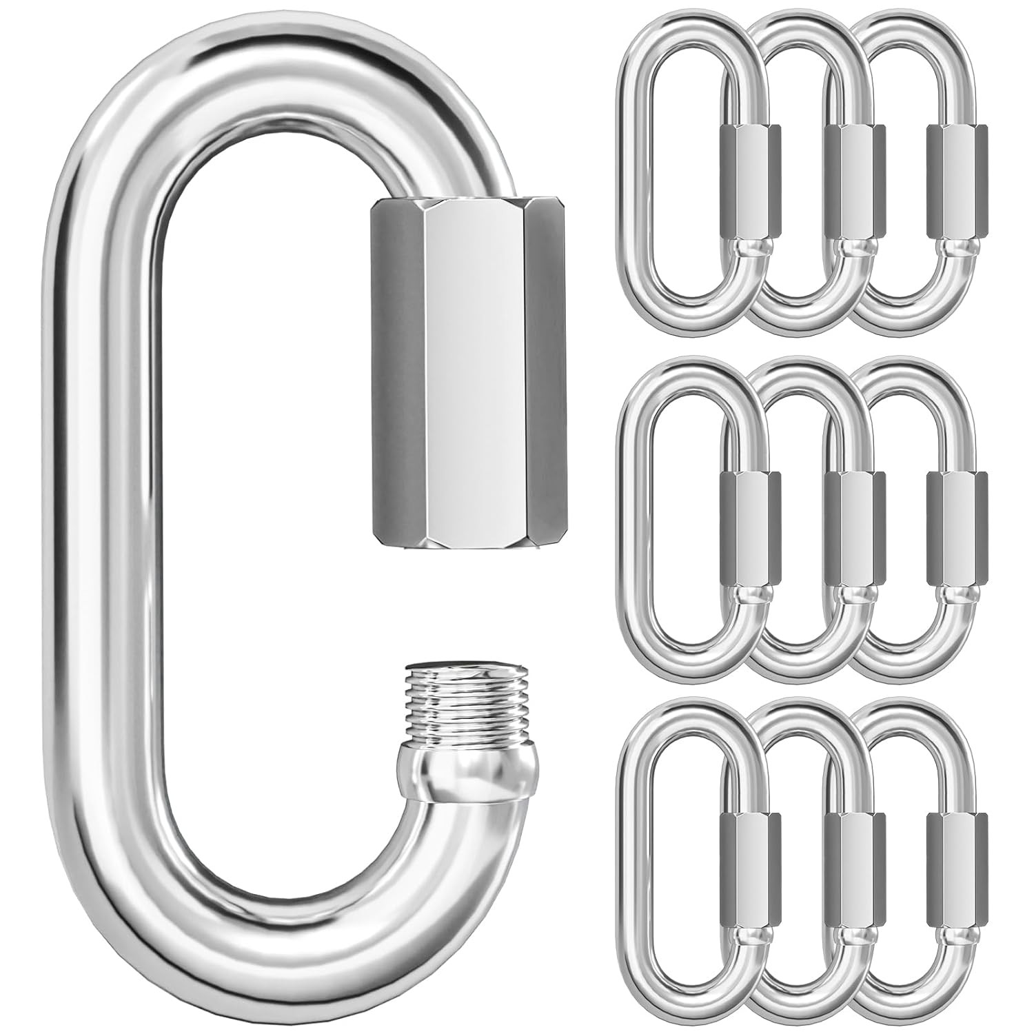 10PCS M5 3/16 Quick Link Chain Connector, 304 Stainless Steel Screw Carabiner, S
