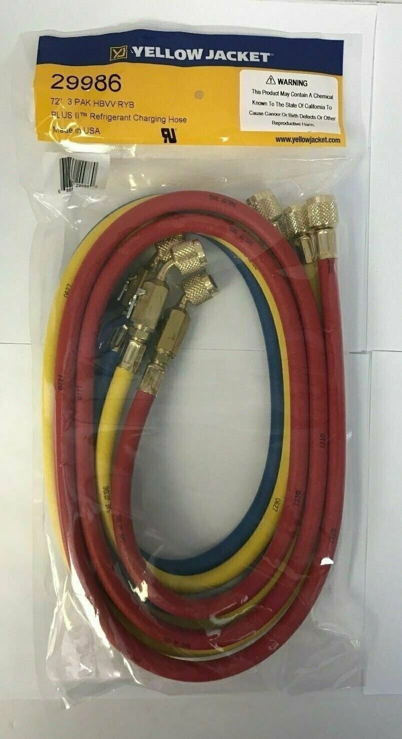 Yellow Jacket 29986 Compact Valve Charging Hose 1/4″ (RYB), 72″, 3 Pak