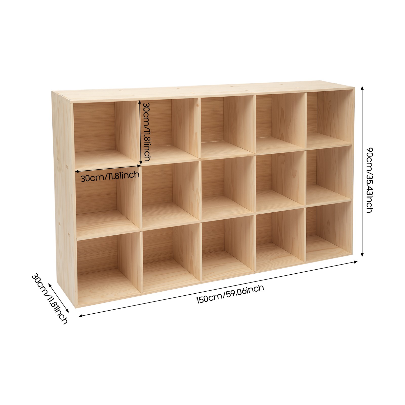 15 Compartment Bookcase 220 Lbs Load Deep Storage Shelf Unit 150x30x90cm Shelf