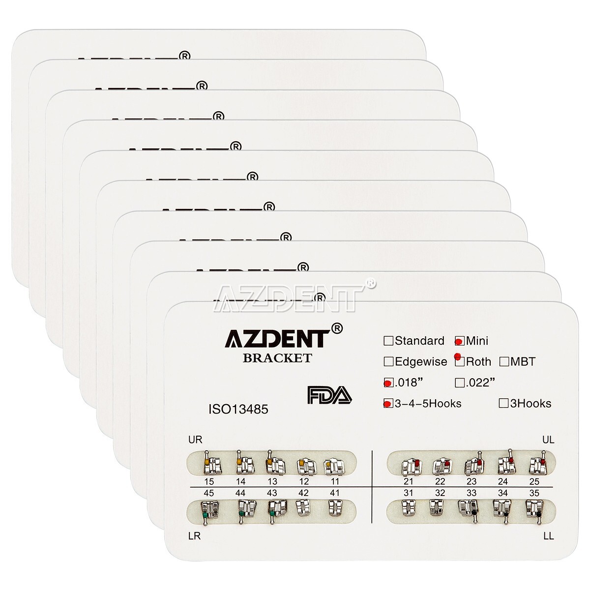 10X Dental Stent ortodóntico oral Metal Mini/Standard MBT/Roth.022 Hooks 345