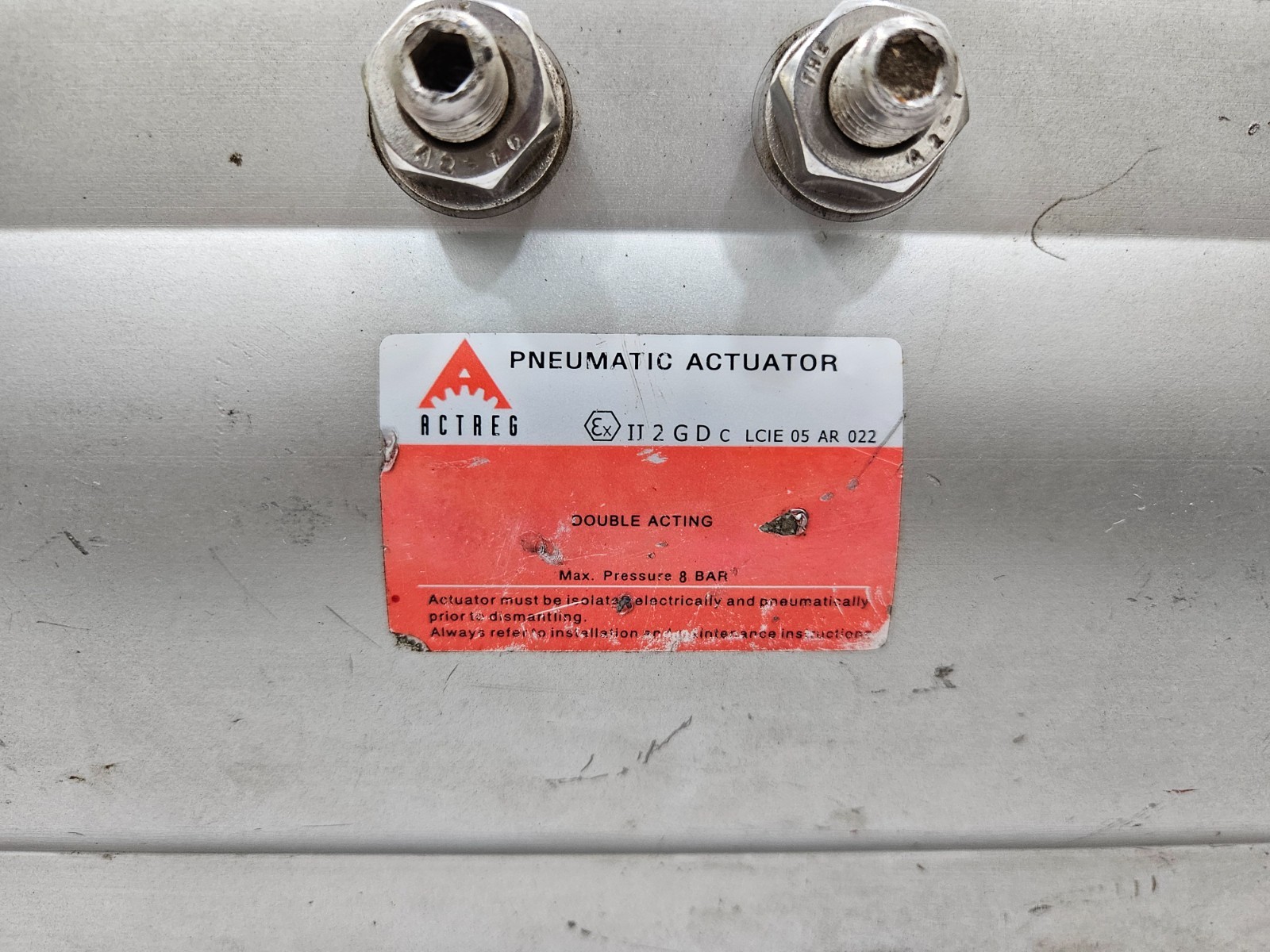 ACTREG PNEUMATIC ACTUATOR MAX PRESSURE 8 BAR WITH ASCO 8551B401 M0 VALVE