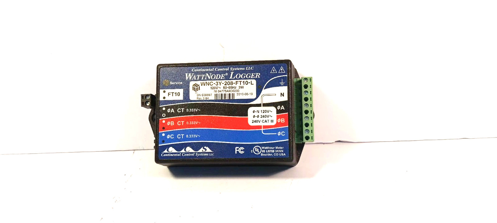 Continental Control Systems WNC-3Y-208-FT10-L WattNode® Logger