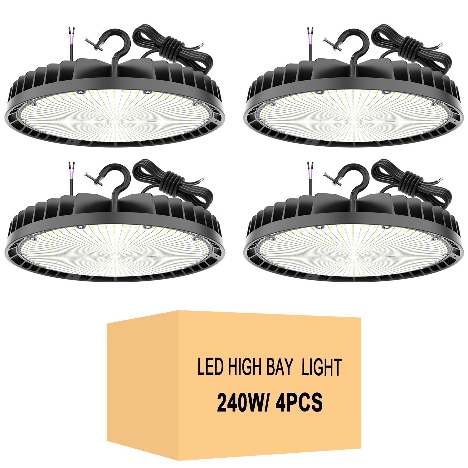 4PACK 240W UFO LED High Bay Light Garage Warehouse Commercial Lighting Dimmable