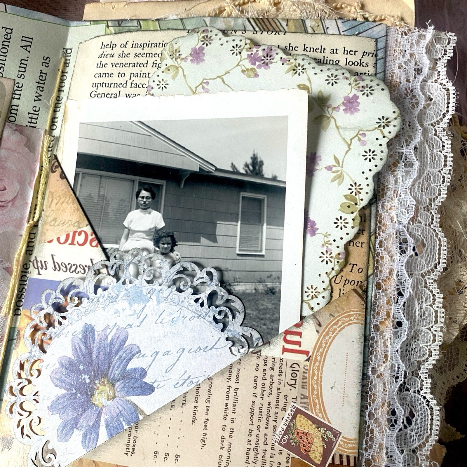 Handmade Shabby Chic Layered Junk Journal – Romantic Floral Scrapbook Diary Book