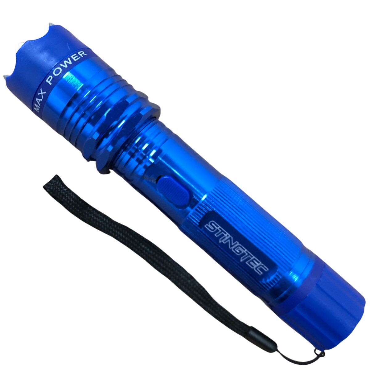 Maximum Power Stingtec Stun Gun Rechargeable LED Flashlight w Carrying Case Blue