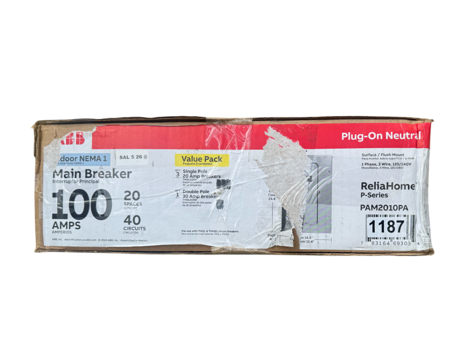 ABB 100A 20-Space 40-Circuit Main Breaker Indoor Panel Value Pack PAM2010PA