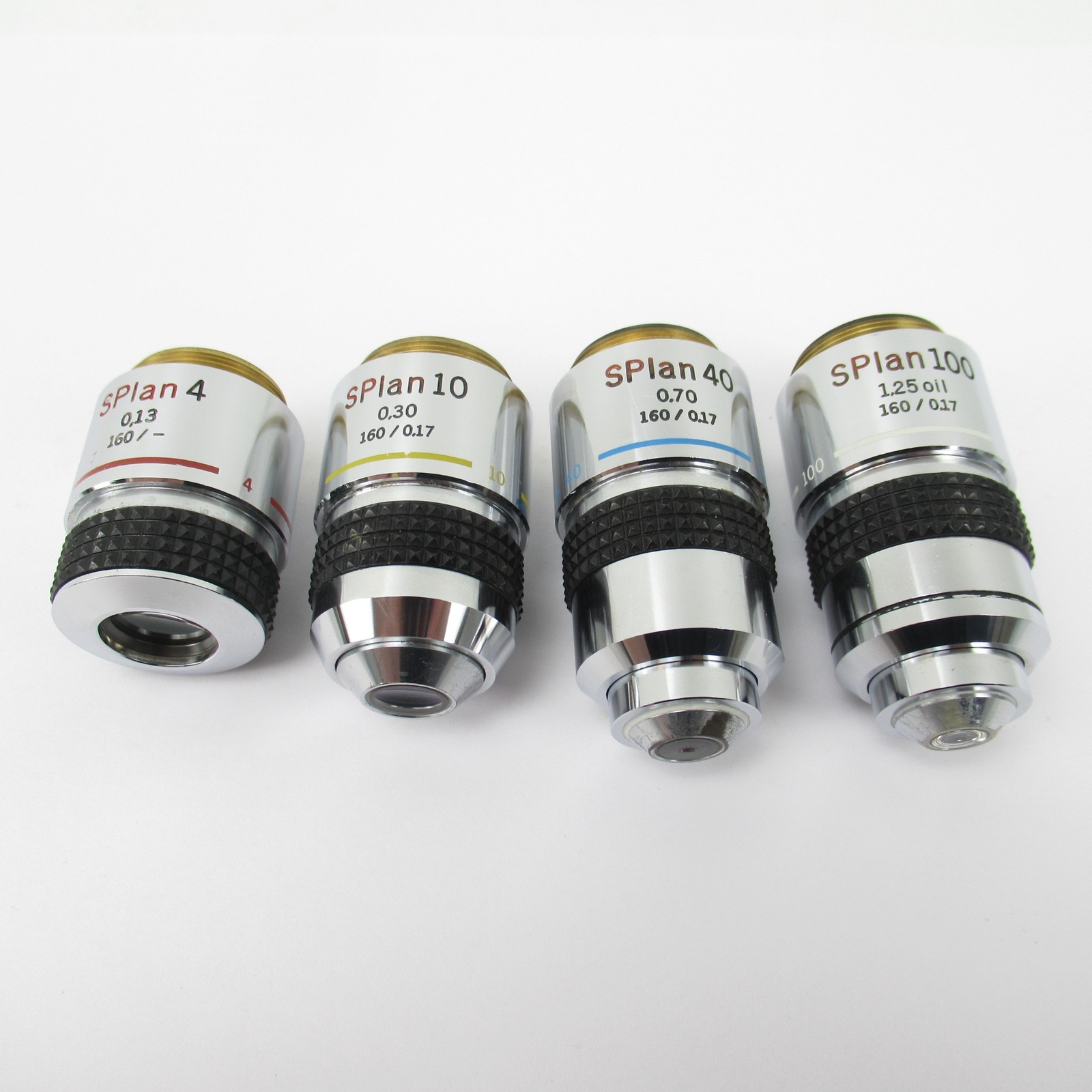 OLYMPUS SPLAN 4, 10, 40 & 100 MICROSCOPE OBJECTIVE SET – 4X, 10X, 40X & 100X