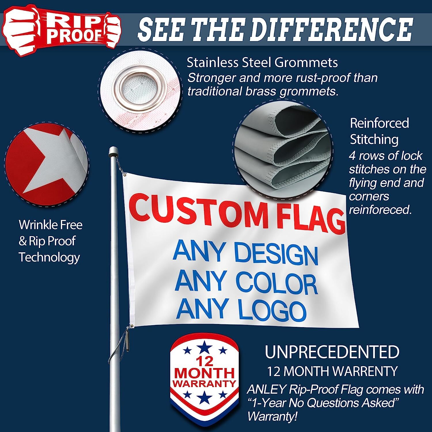Anley Rip-Proof Double Sided Custom Flag – Personalized Flags Banners Polyester