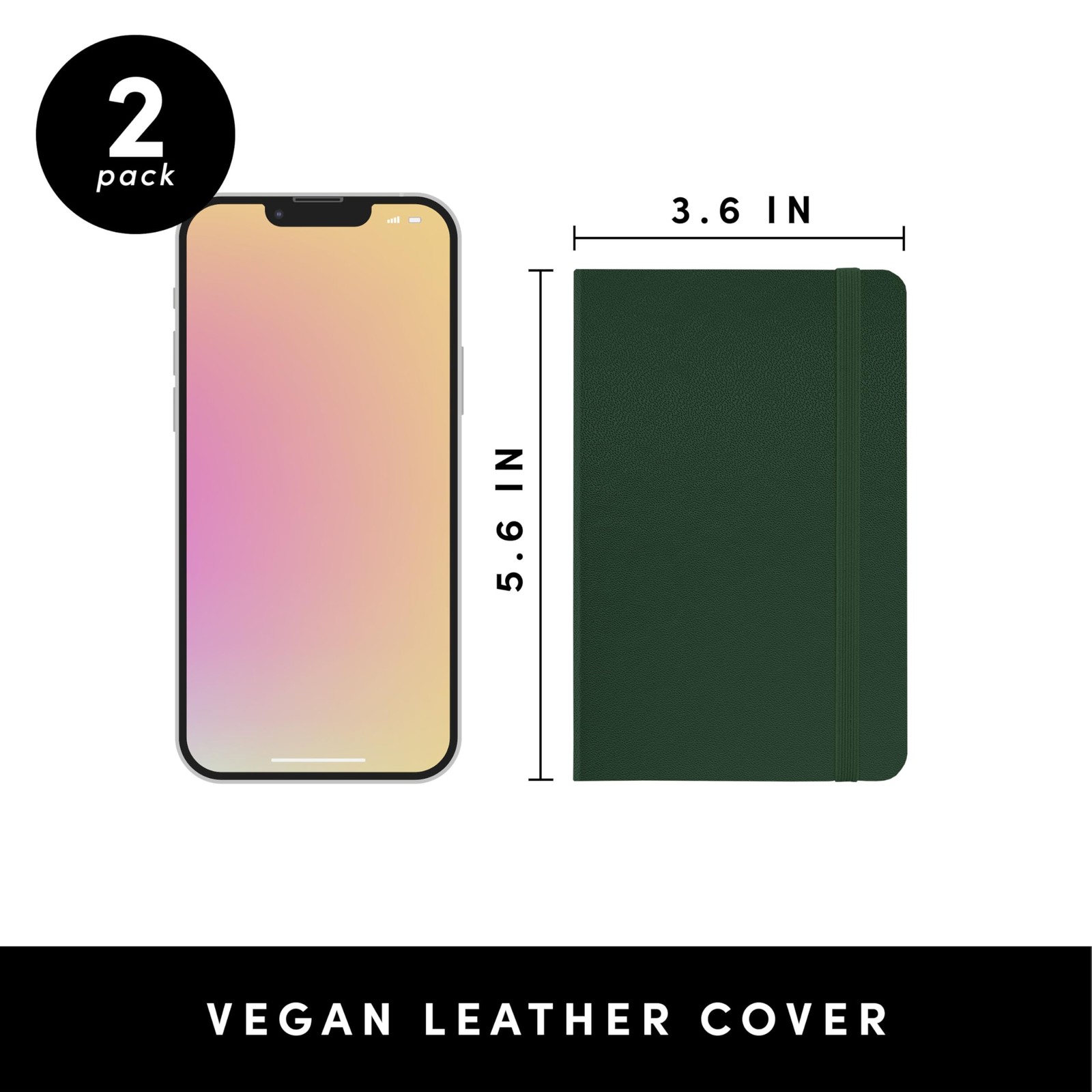 PAPERAGE Lined Pocket Journal Notebook 2 Pack (Dark Green) 160 Pages Smal