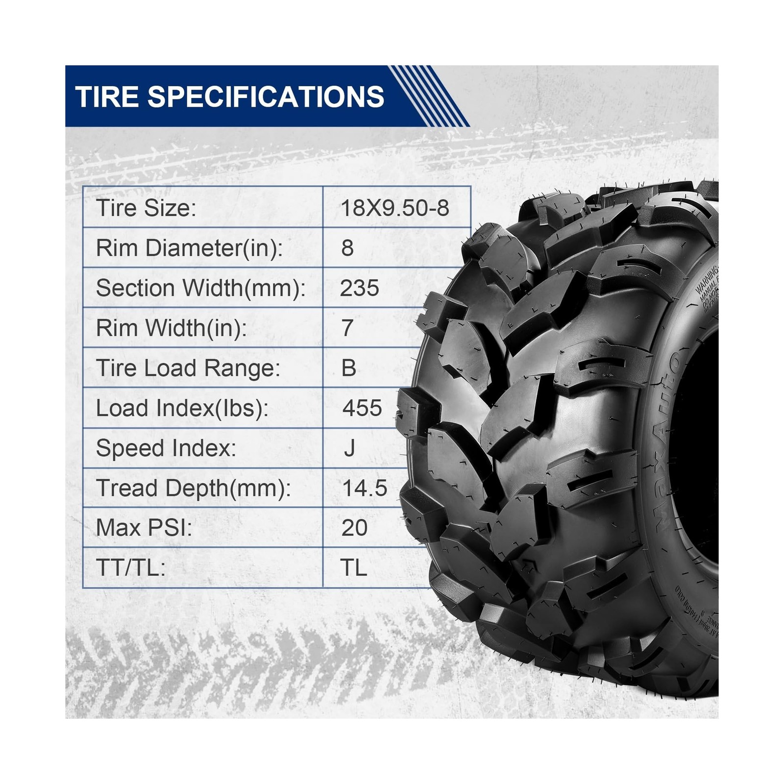 MaxAuto 2PCS Sport ATV Tires 18×9.5-8 18×9.50×8 Lawn Mower Off-Road ATV UTV T…