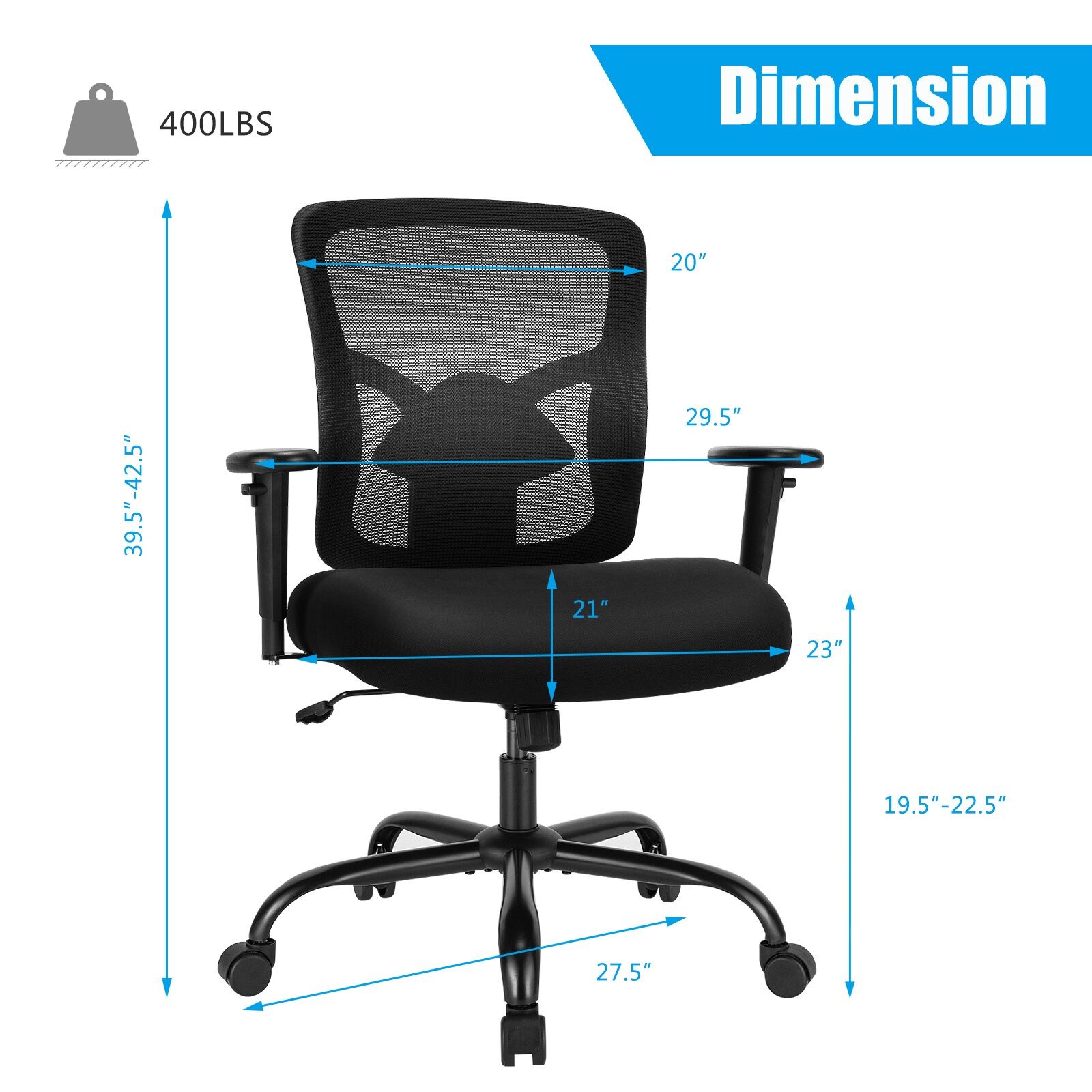 Costway 400LBS Mesh Big & Tall Office Chair Swivel Task Chair w/ Lumbar Support