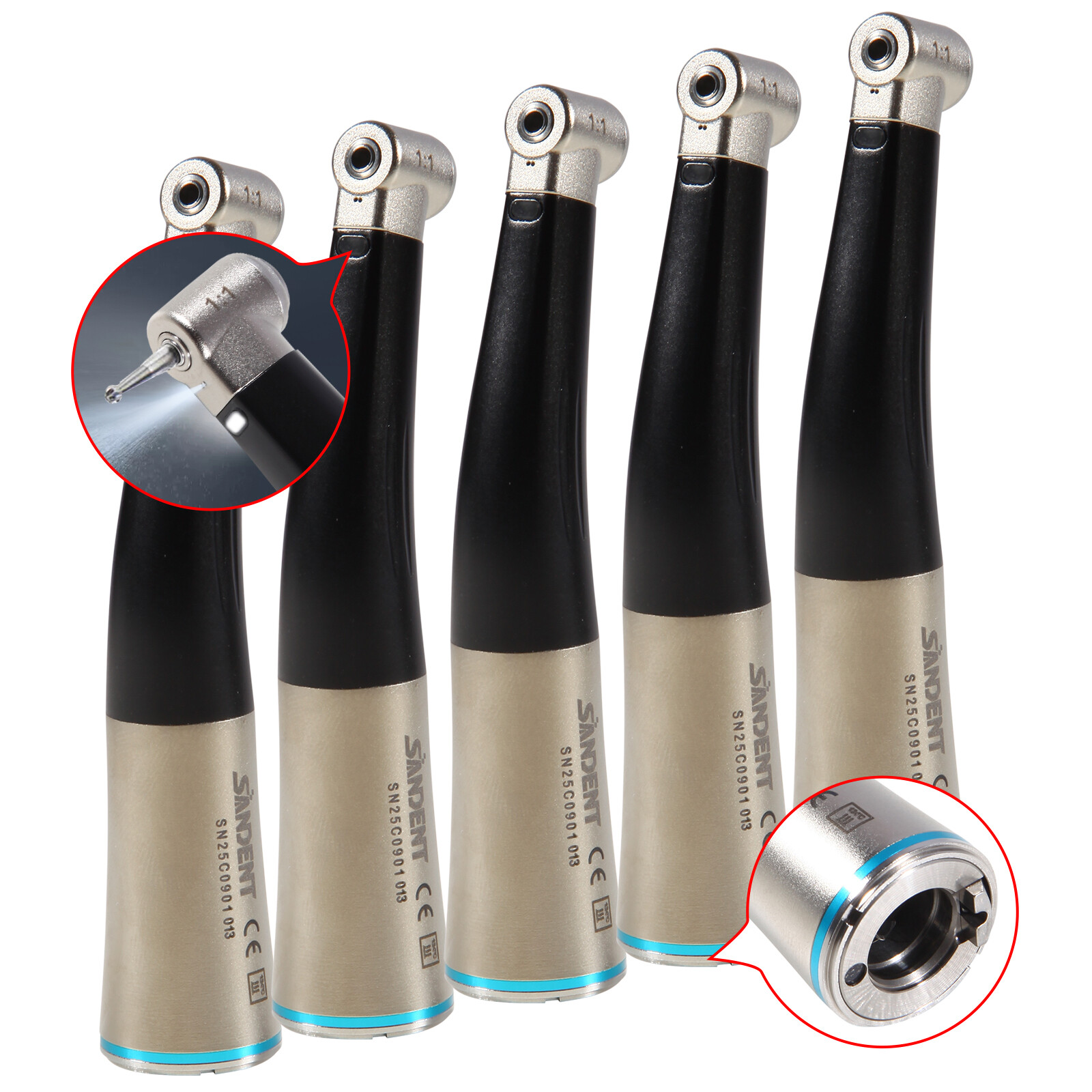 1-5* NSK Style Dental Fiber Optic 1:1 Contra Angle Handpiece Inner Push E-Type