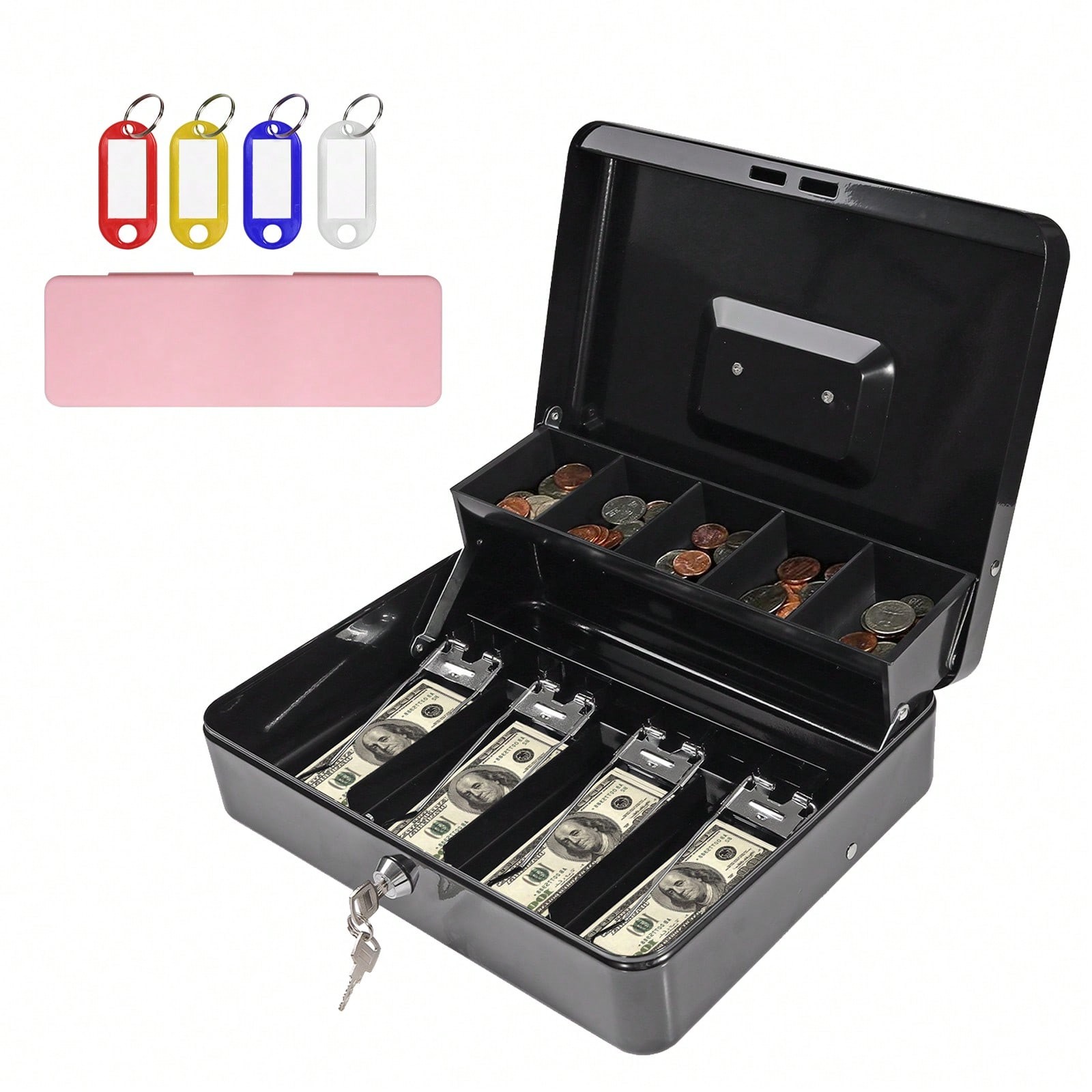 11.81×9.45×3.54in Locking Cash Box Money Tray Key Lock Safe