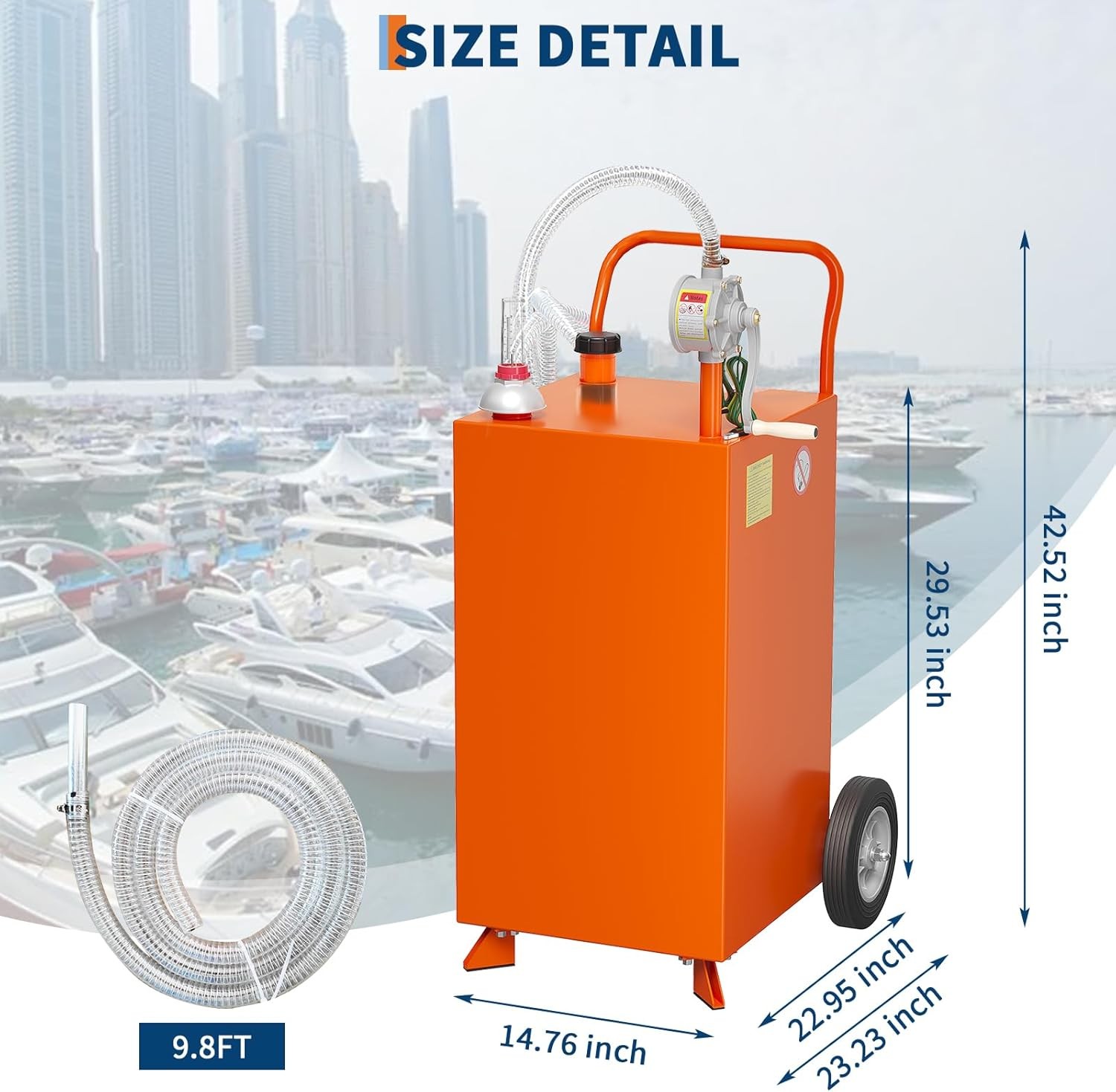 40 Gallon Fuel Caddy Fuel Storage Tank 2 Wheels with Transfer Pump, Orange