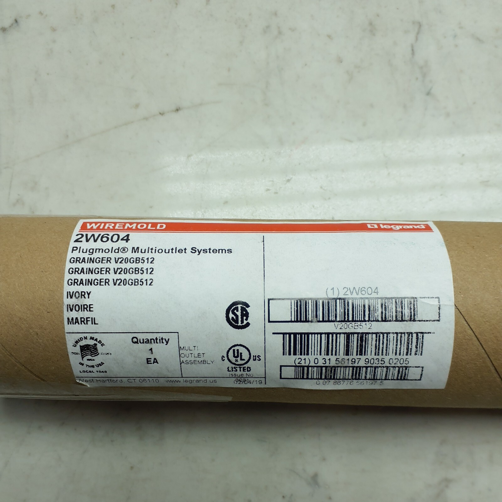 Legrand V20GB512 Prewired Raceway 5 Outlets 15 Amps Ivory
