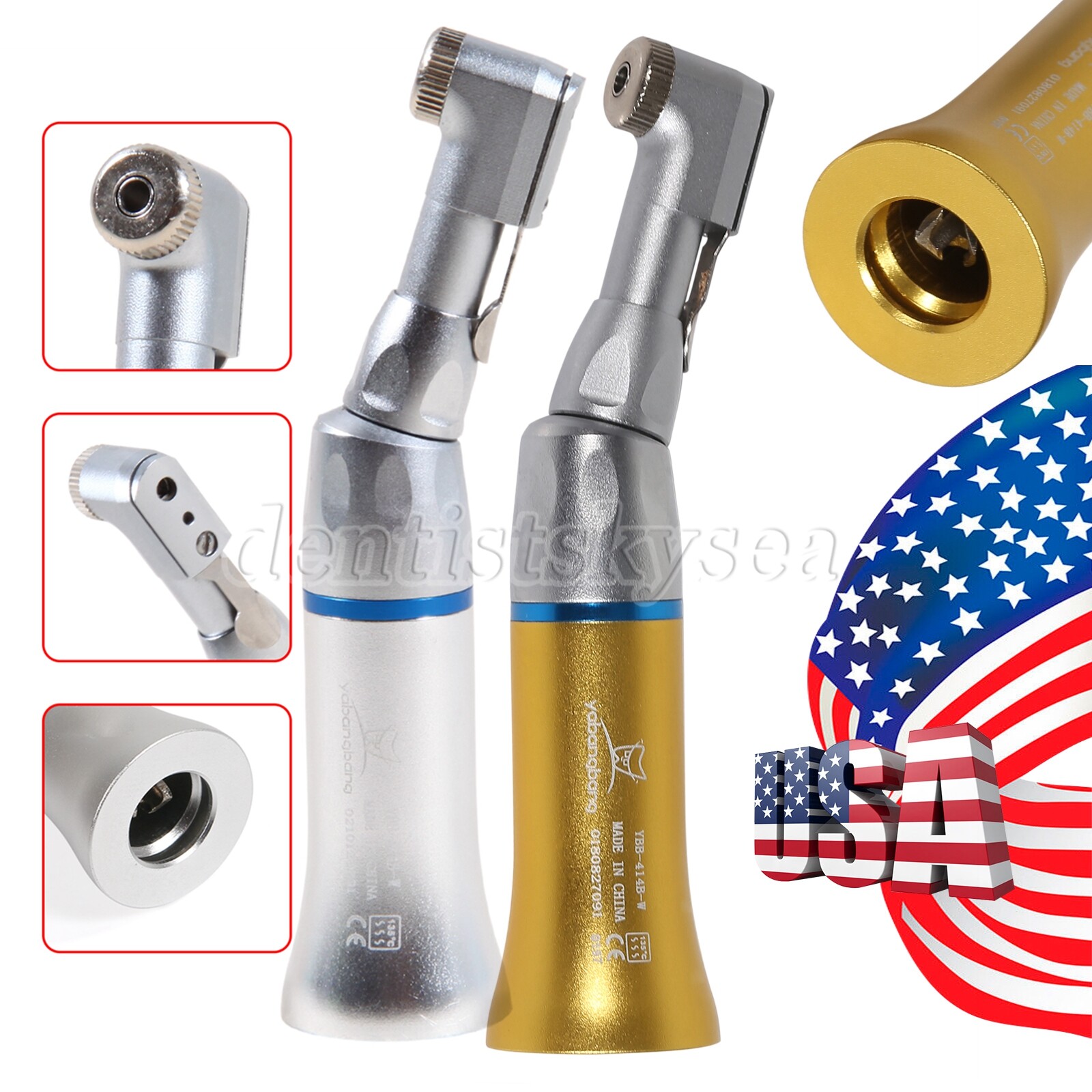 1-10 NSK Style Dental Slow Low Speed Contra Angle Handpiece Latch E-Type Golden