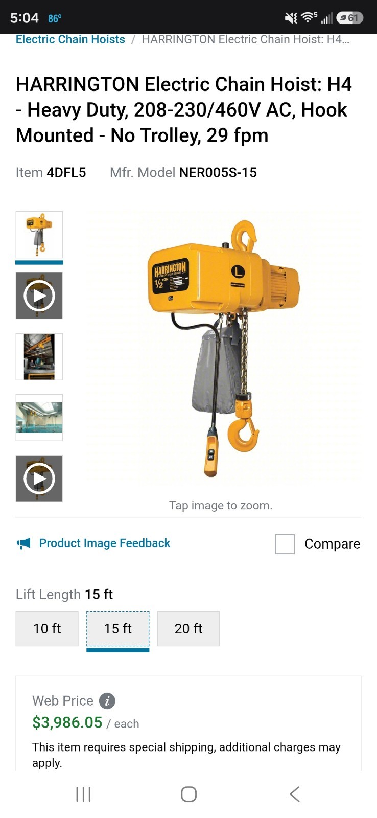 1 ton electric chain hoist