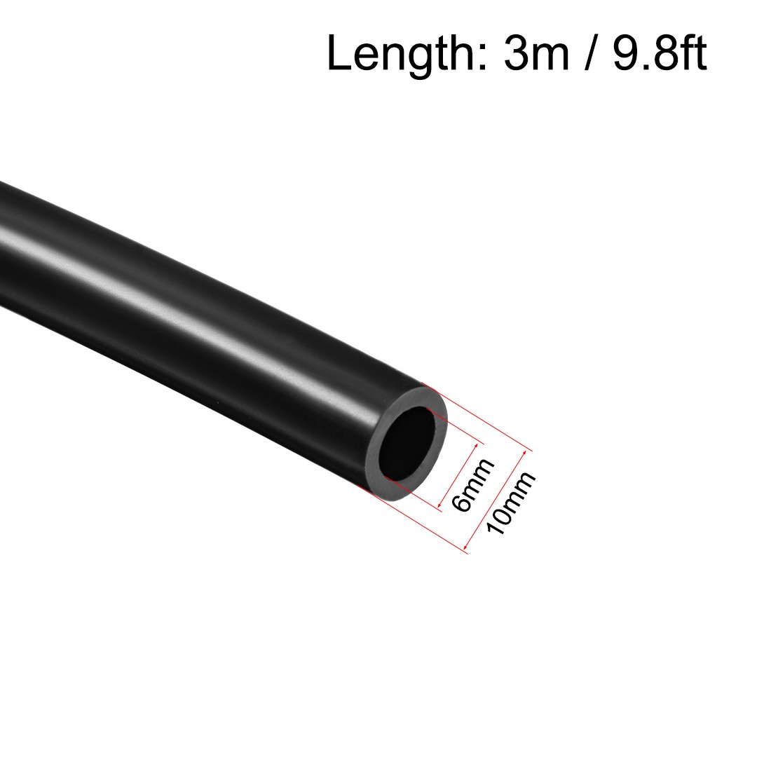 Silicone Tubing 6mm ID X 10mm OD 9.8ft 3 Meters Flexible Tube Air Hose Black