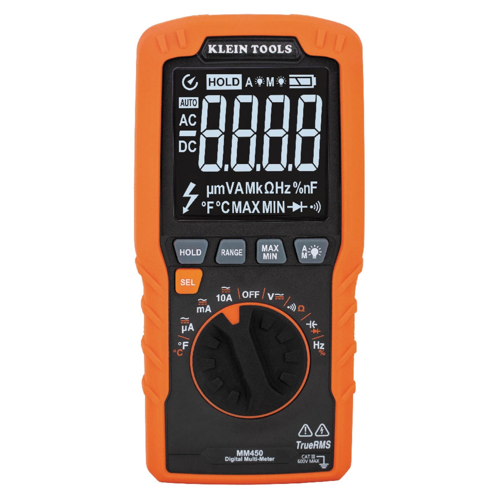 Klein Tools MM450 Slim Digital Multimeter, Reverse Contrast Display with Lead…
