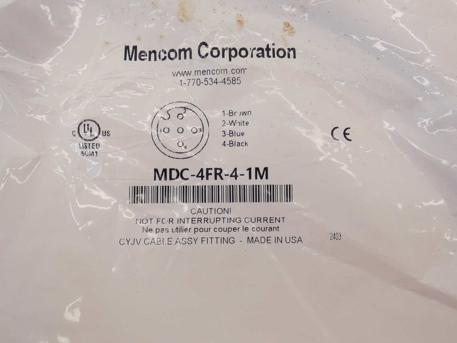Mencom MDC-4FR-4-1M Female Receptacle 1/4″ NPT 4P MDC – NEW Surplus!