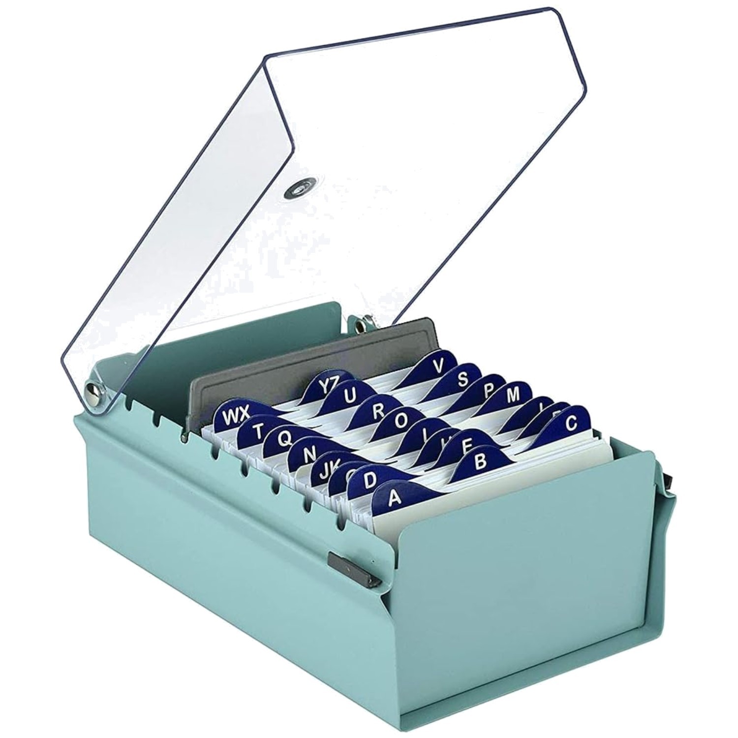 Green Metal Card File Holder with AZ Index – Modern Design