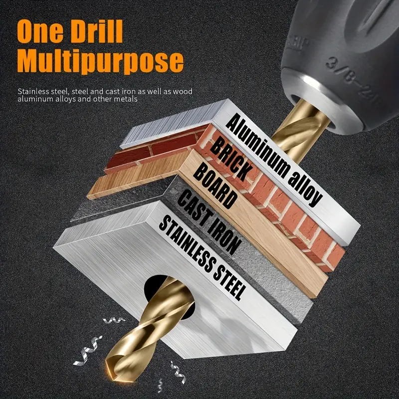 13Pcs HSS Titanium Coated Twist Drill Bit Set 1.5-6.5mm Hex Shank For wood Metal