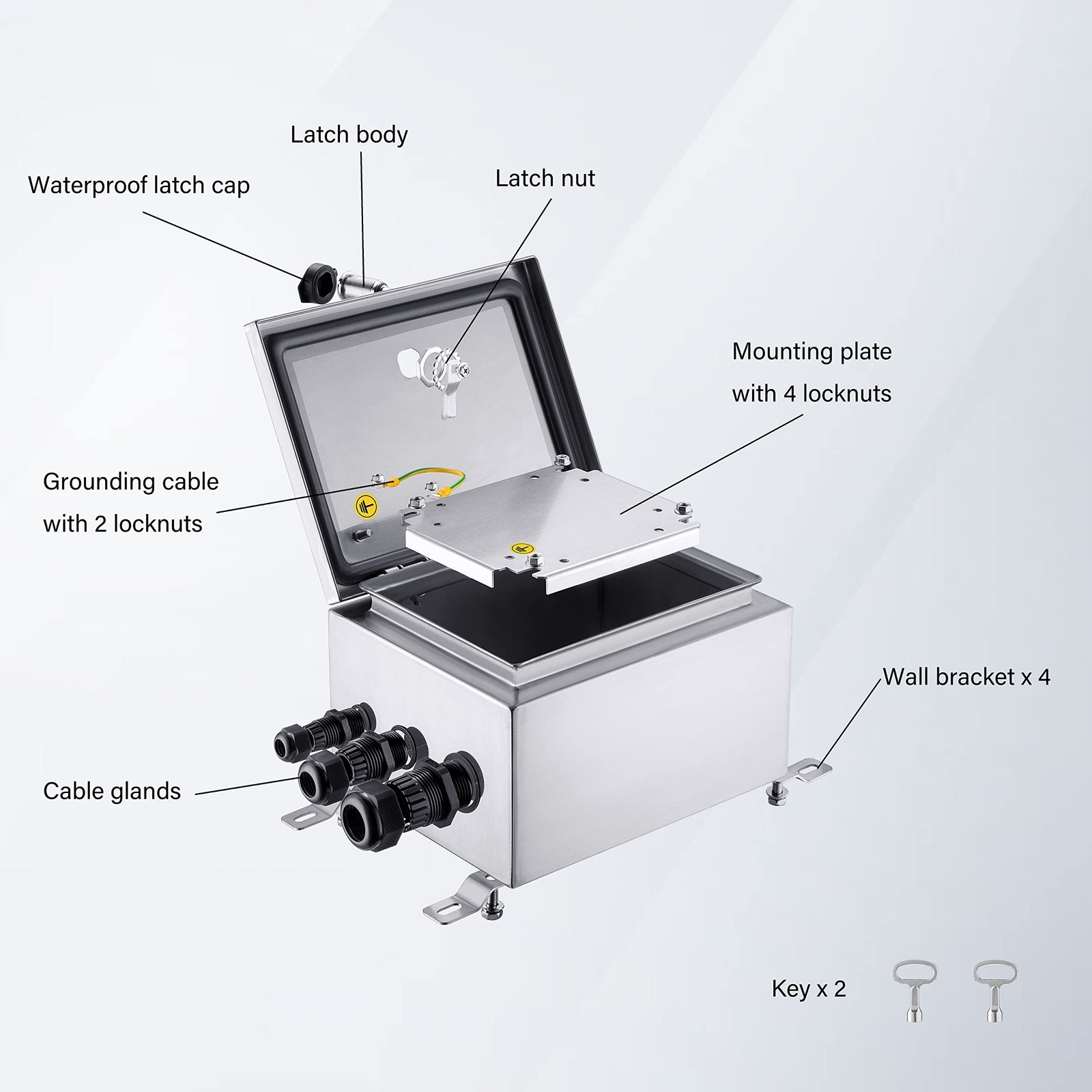 IP65 Weatherproof Stainless Steel Box 10″ x 8″ x 6″ – Wall-Mounted Enclosure