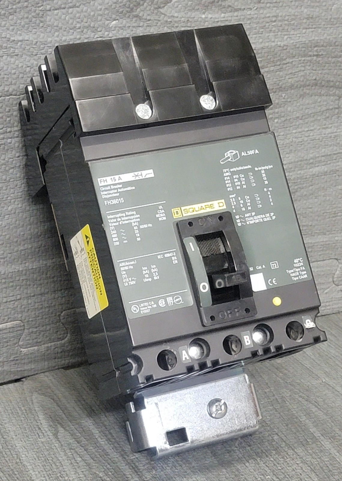Square D FH36015, 15 Amp, 600 Volt, I-Line Circuit Breaker Used For 1 Month