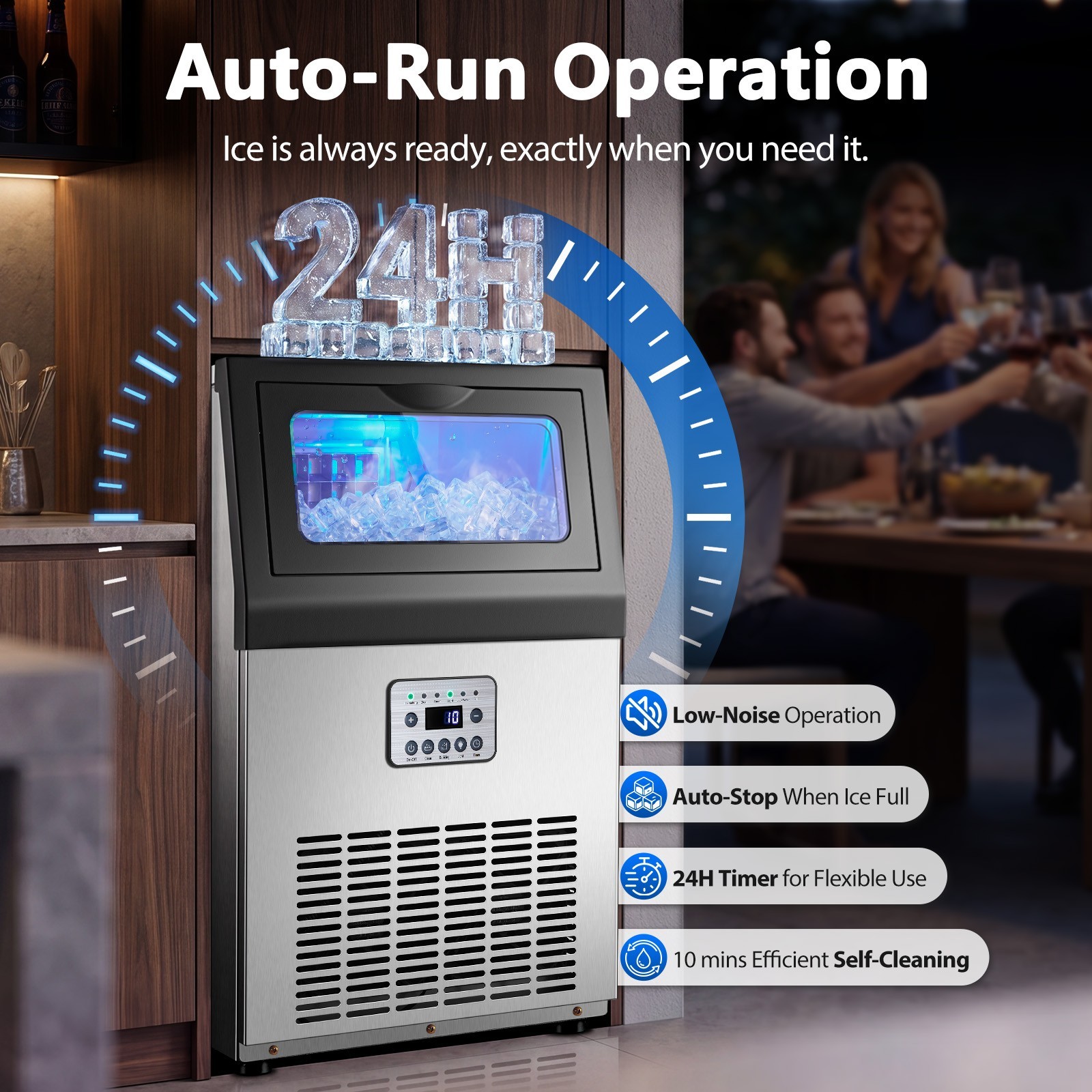 Zomagas 80lbs Commercial Ice Machine 32Cube 14Min 18lbs Storage Auto Clean Timer