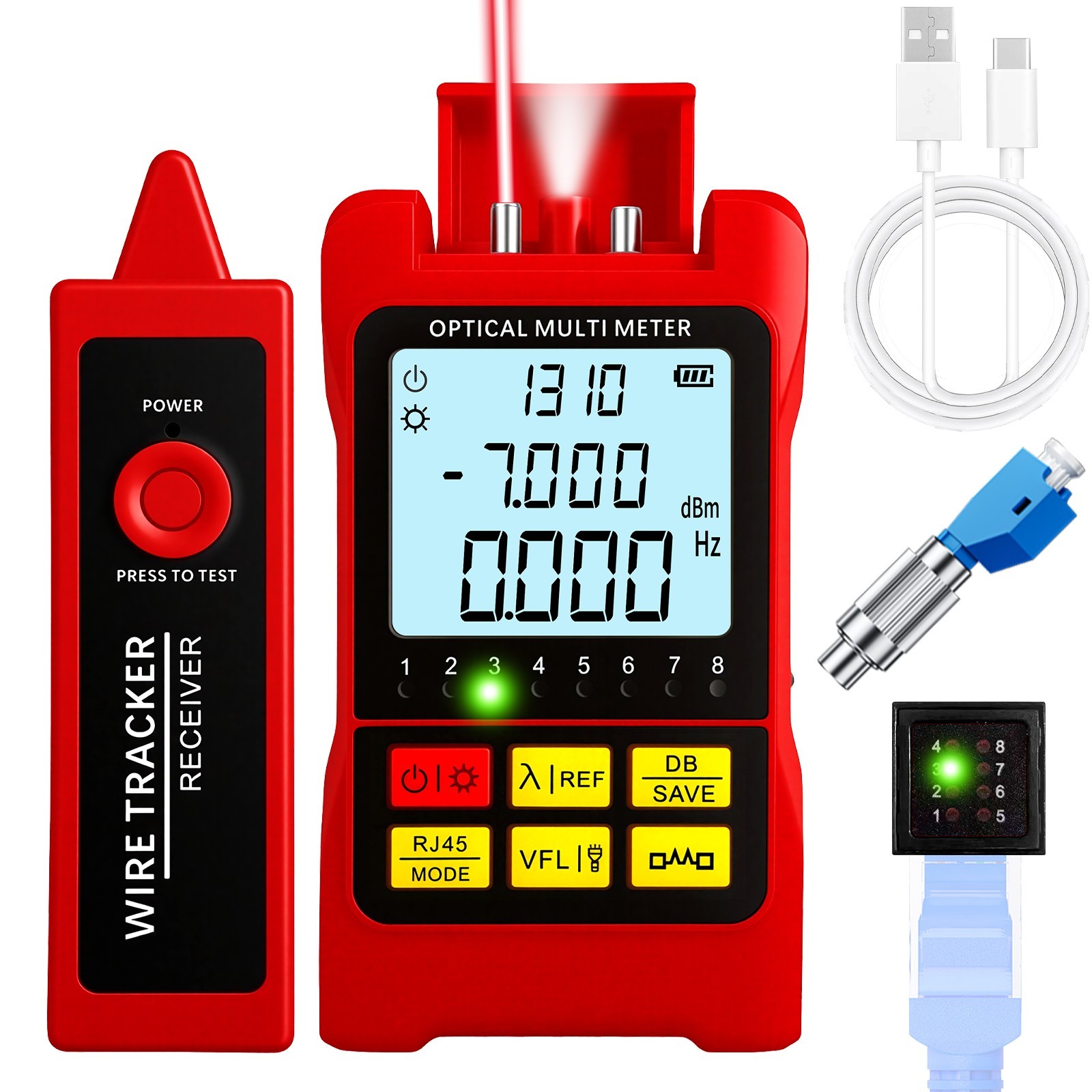 Rechargeable 5-in-1 Fiber Optic Cable Tester OPM VFL RJ45 SC/FC/ST LC