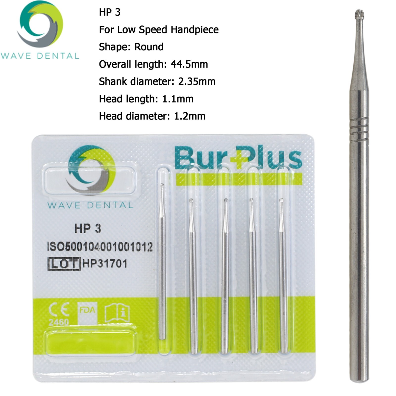 Wave Dental Carbide Burs HP 2 8 557 703L Round For Slow Speed Straight Handpiece