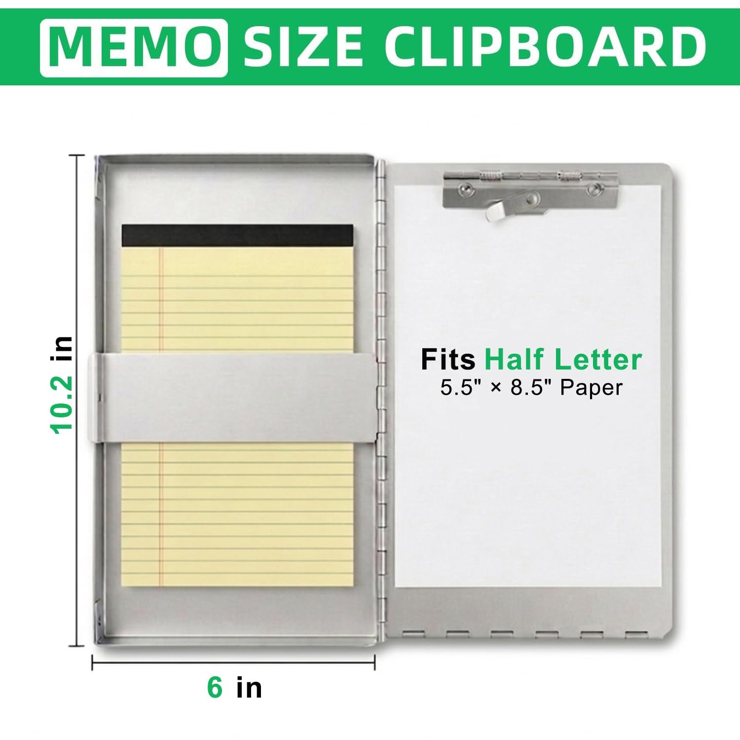 Small Aluminum Clipboard with Storage Memo Size, 6 x 10.2 Inches, Recycled Me…