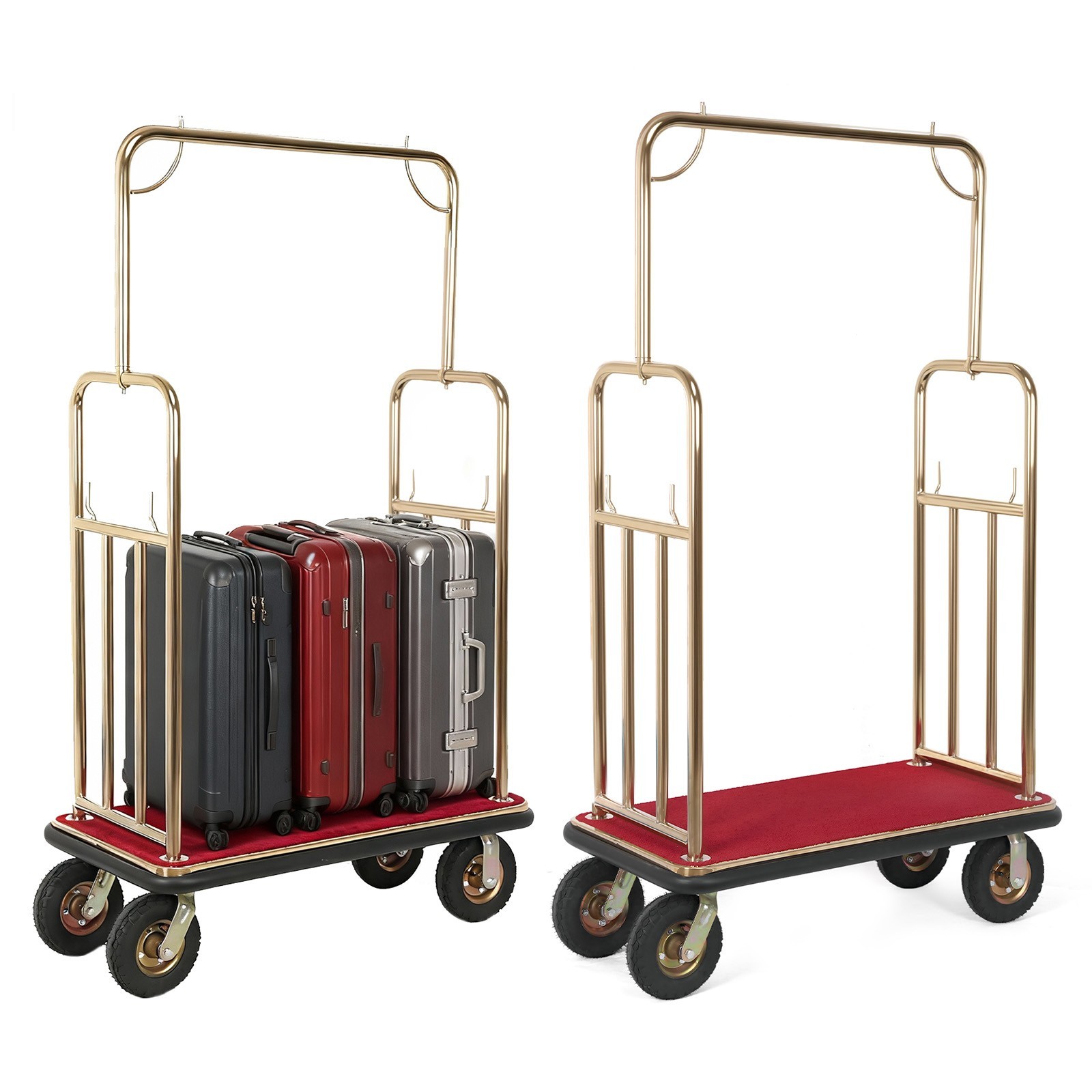 Hotel Luggage Cart 1200 lbs Capacity Stainless Steel Bellman Cart with 8″ Wheels