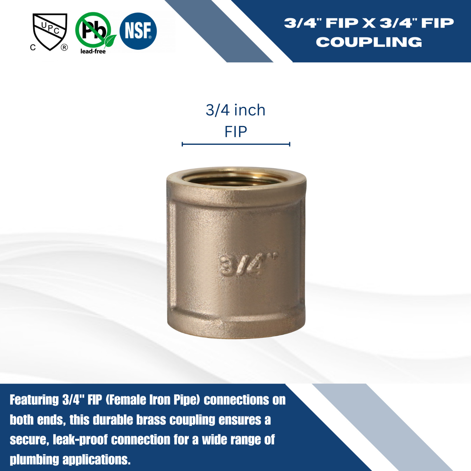 10 Pcs XFITTING 3/4″ FIP x 3/4″ FIP Coupling, Female NPT Brass Coupling