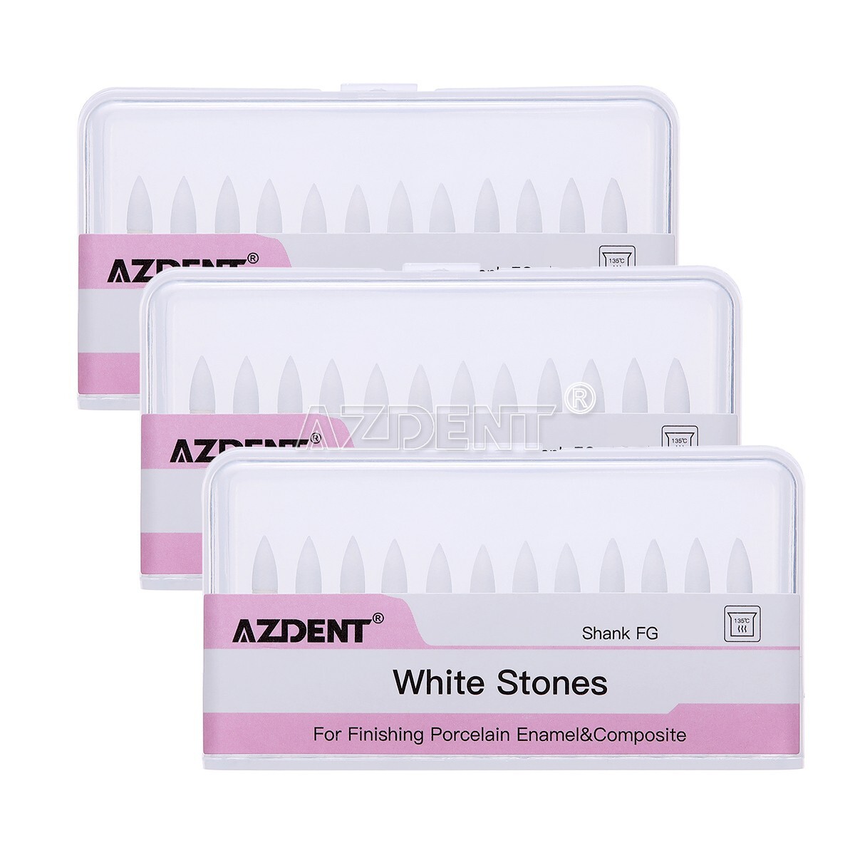 10X AZDENT Dental Flame White Stone Polishing FG Burs Aluminum Oxide 12pcs/box