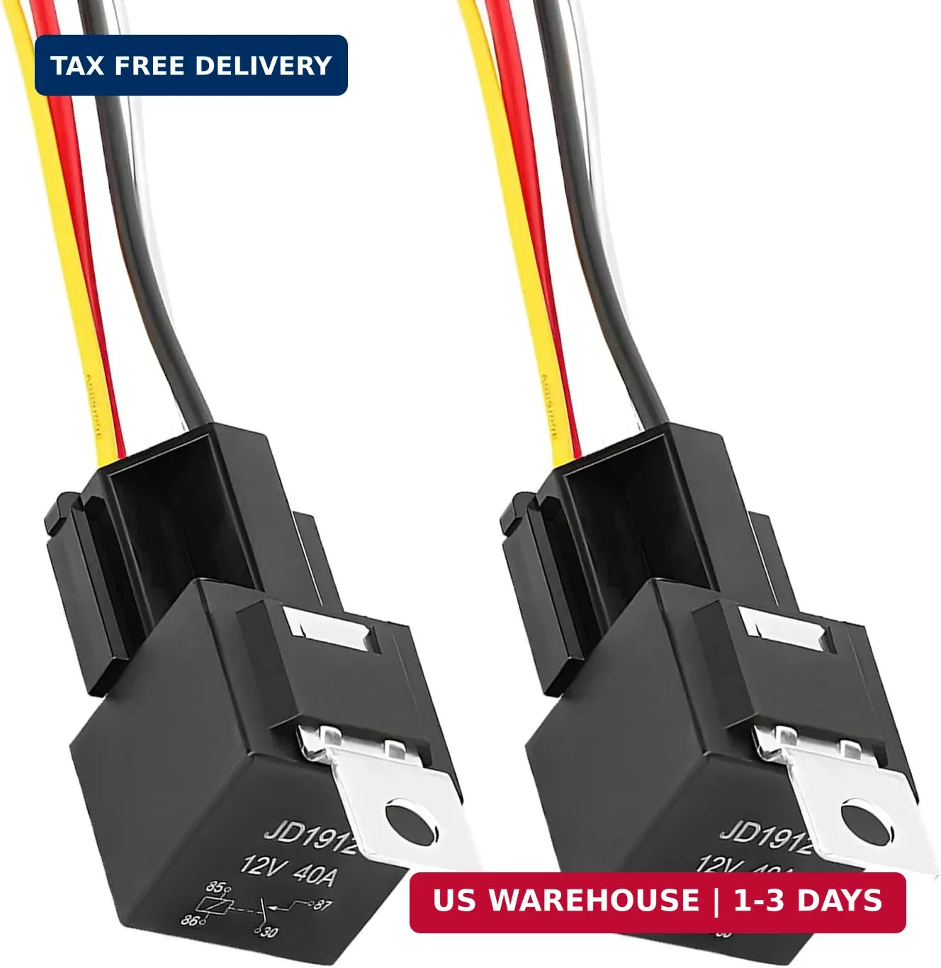 2 PCS JD1912 Car Relay Harness, 12V 40A 4 Pin Relay Sockets with 12&16 AWG Tinne