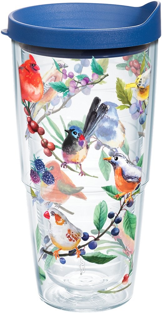 Tervis Watercolor Songbirds Made in USA Double Walled 24 Ounces, Clear