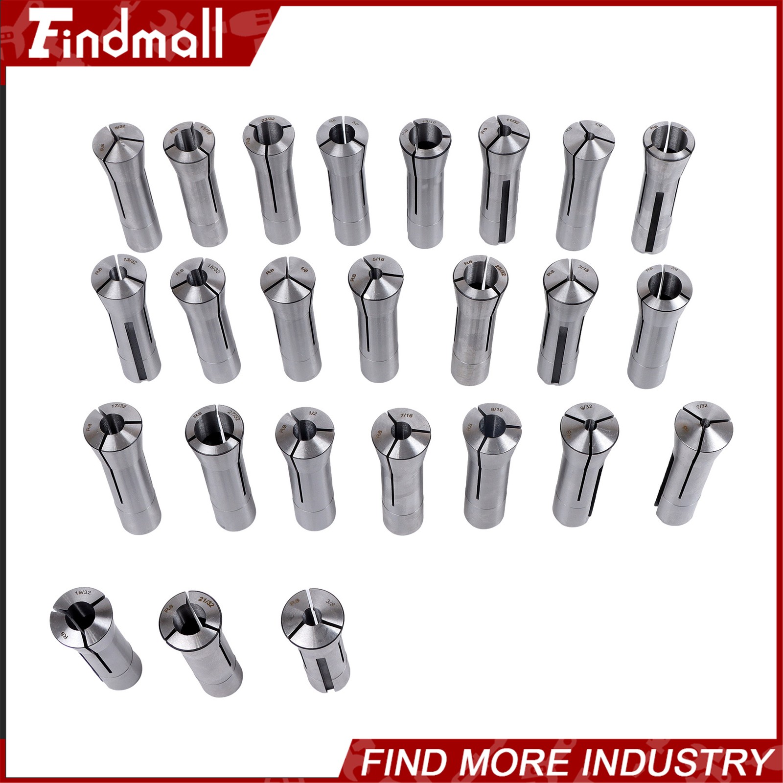 Findmall R8 Round Collet Set 25pc – 0.0005″ TIR Ultra Precision Industrial