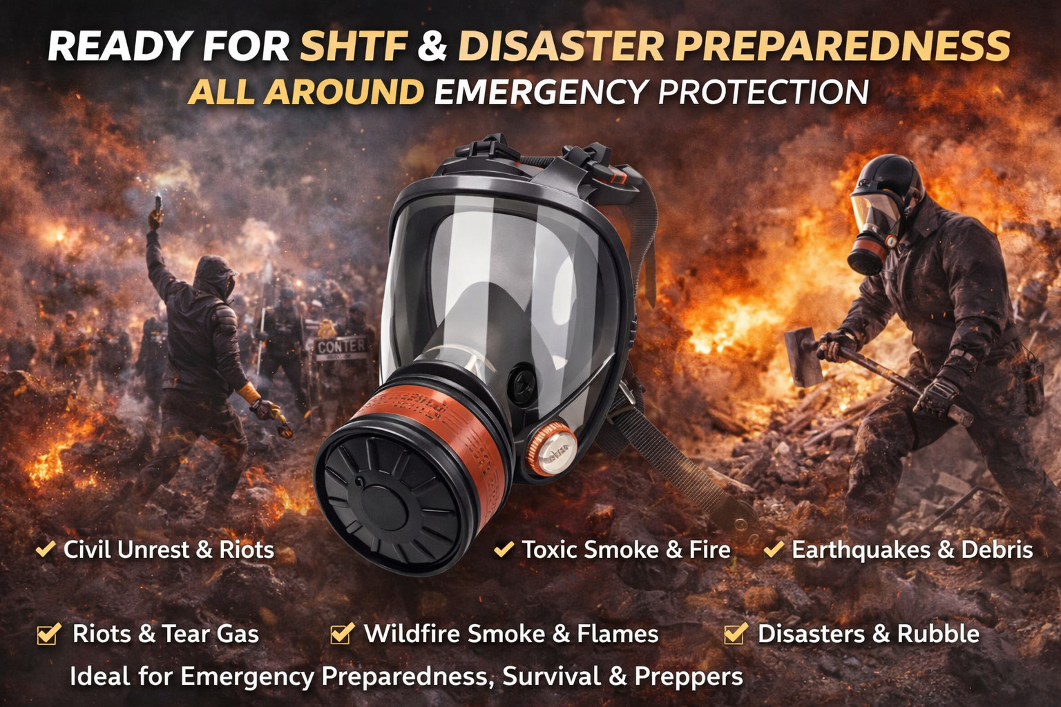 Full Face Gas Mask Respirator – Tear Gas Protection – Veteran Owned Seller Masks