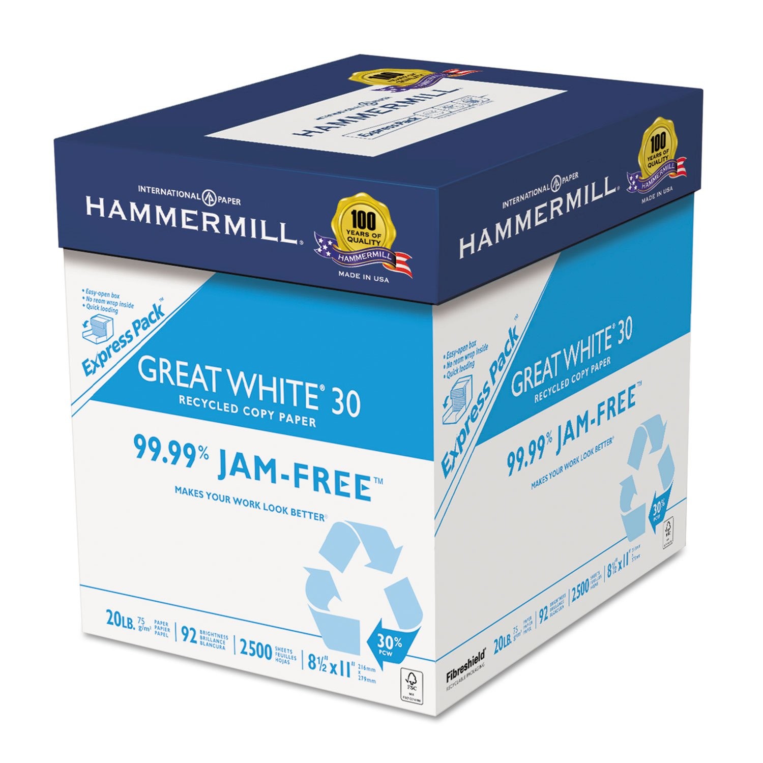 Hammermill Printer Paper, Great White, 8.5 x 11-1 Express Pack (2,500 Sheets)
