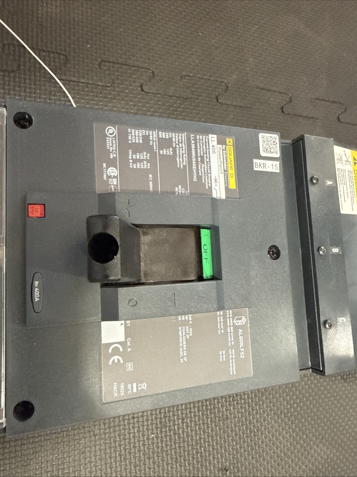 SQUARE D LL400 Circuit Breaker, PowerPacT400A, 3 pole, 600VAC, 50kA LLA36400U54X