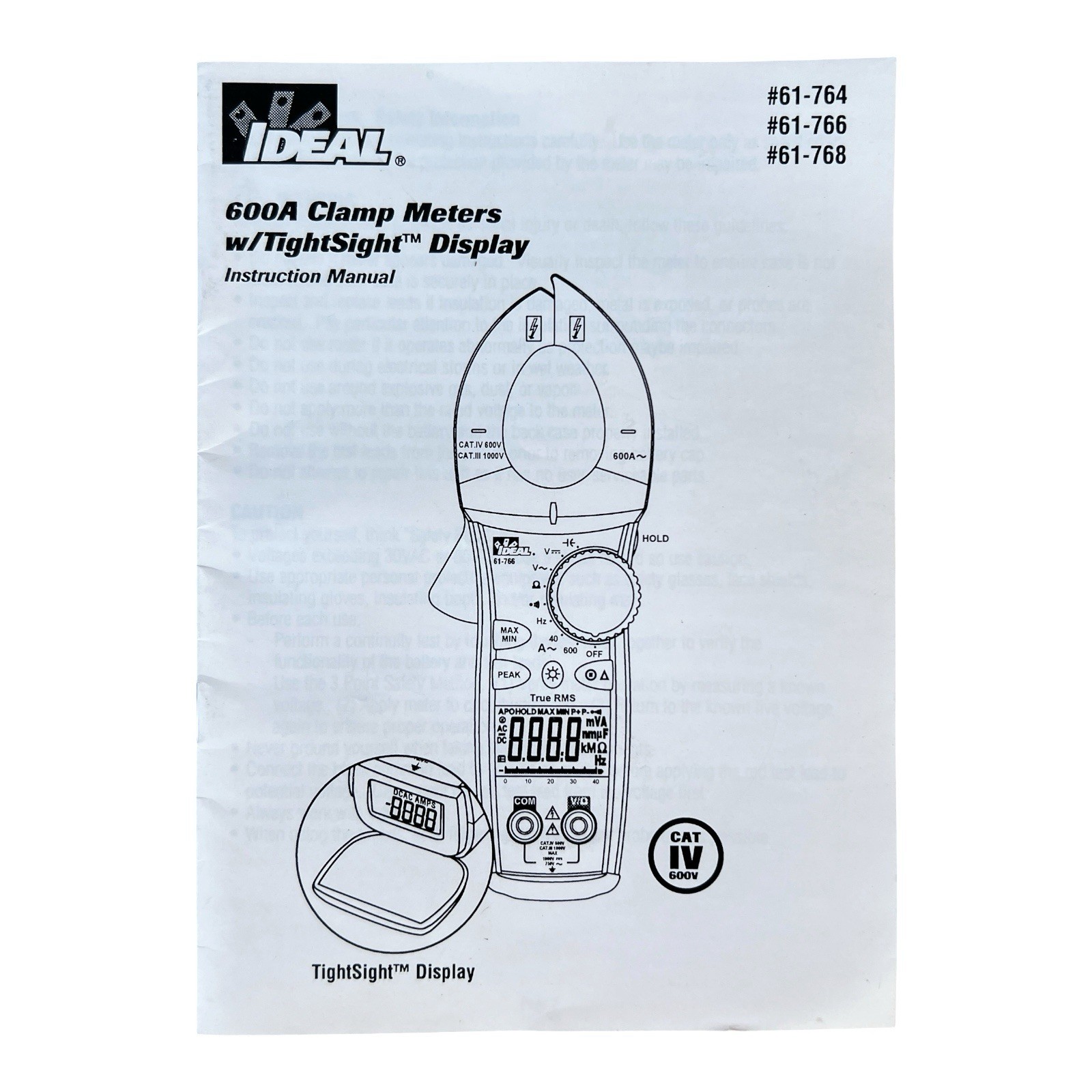 Ideal 61-766 660 Amp 750 VAC 1000 VDC TightSight™ TrueRMS Continuity Clamp Meter