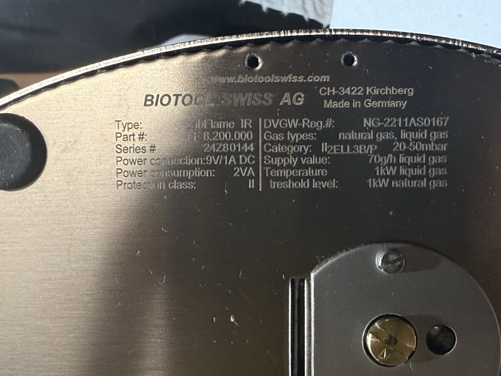 BioTool Swiss LabFlame IR Plus Safety Laboratory Gas Burner Bunsen Burner