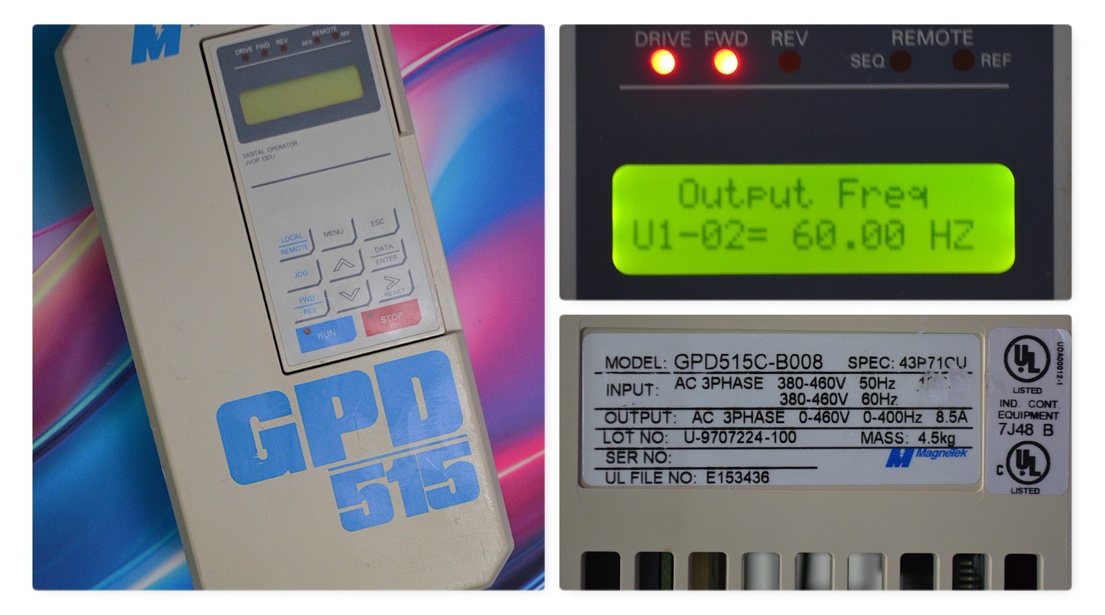 MagneTek GPD515C-B004 3-Phase Drive SPEC: 43P71CU 460VAC 50-60Hz 8.5Amp UL7J48 B